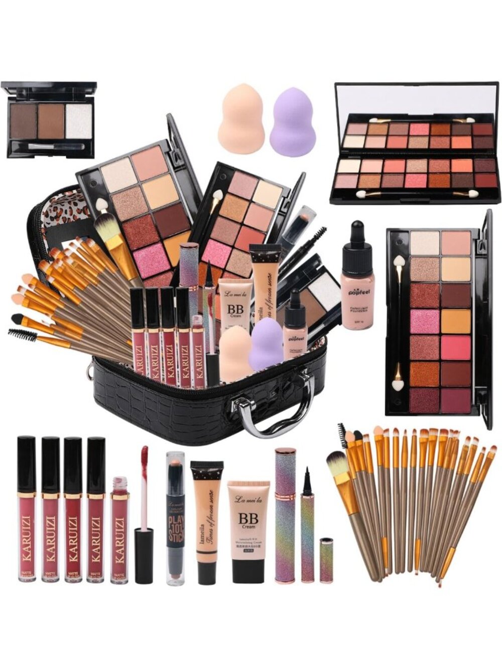 All-in-One Makeup Kit: 14 Color Eyeshadow Palette, Foundation, Brushes & More!